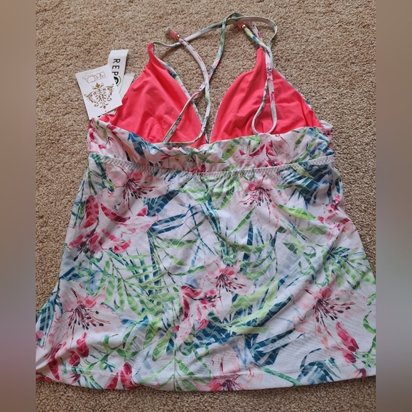 NWT Becca By Rebecca Virtue Multicolored Tankini Top Criss-Cross Womens Size L - Picture 5 of 5